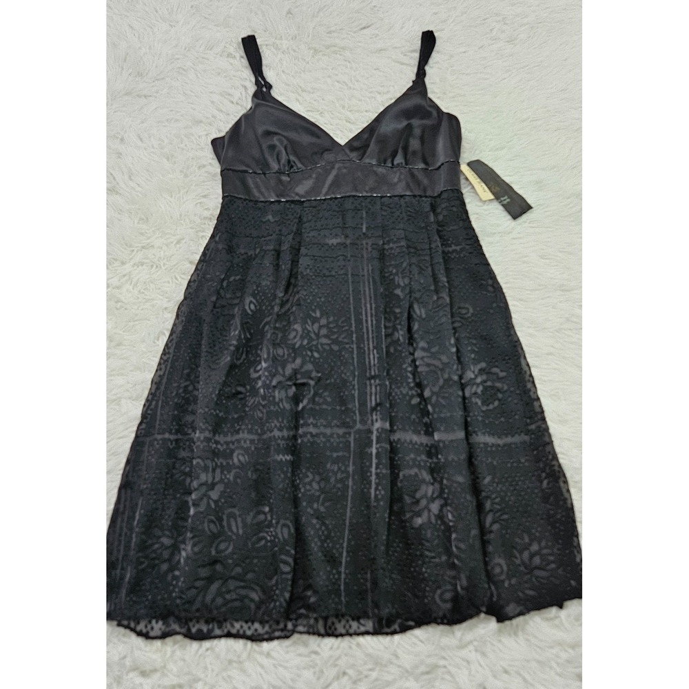NWT Guess Black Babydoll Y2k Whimsygoth Silk Blend Velvet Midi Dress Sz 11